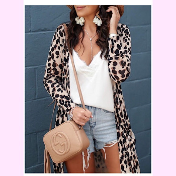 Be Stage Full Size Peplum Leopard Open Front Long Sleeve Cardigan